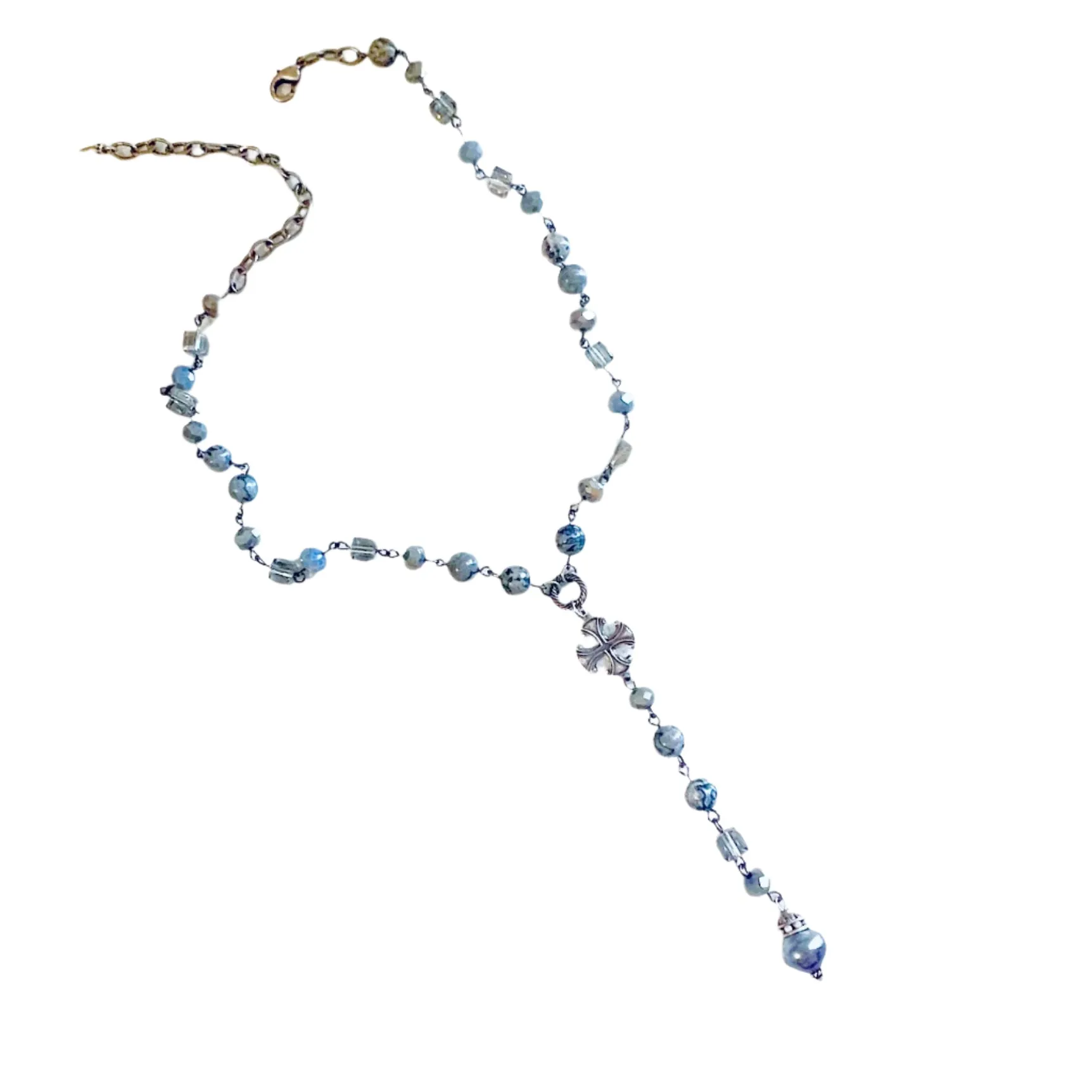 Auxois Lavender Glass Pearl and Silver French Coin Necklace Three Piece Set