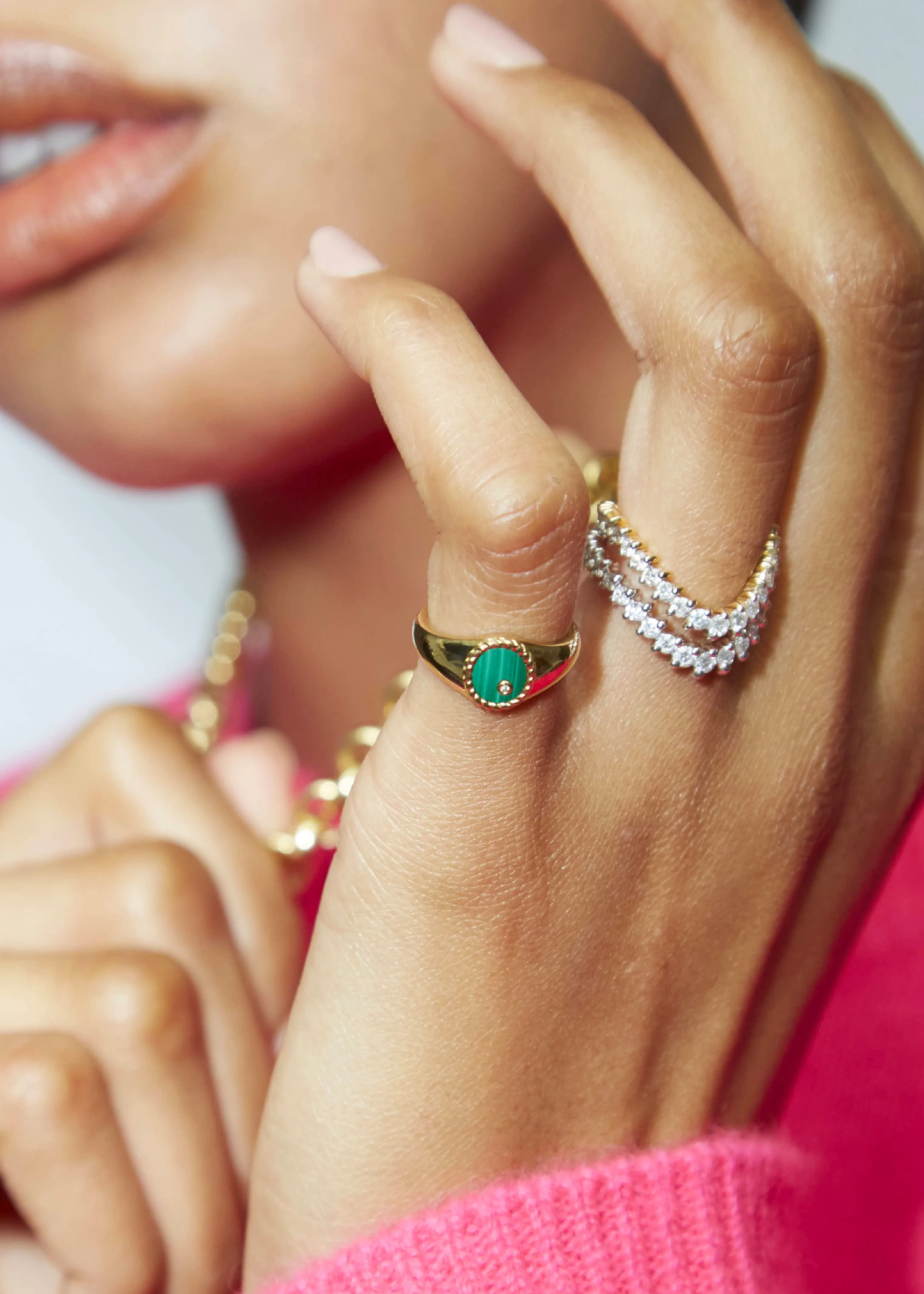 Baby Chevalier Oval Malachite Pinky Signet Ring