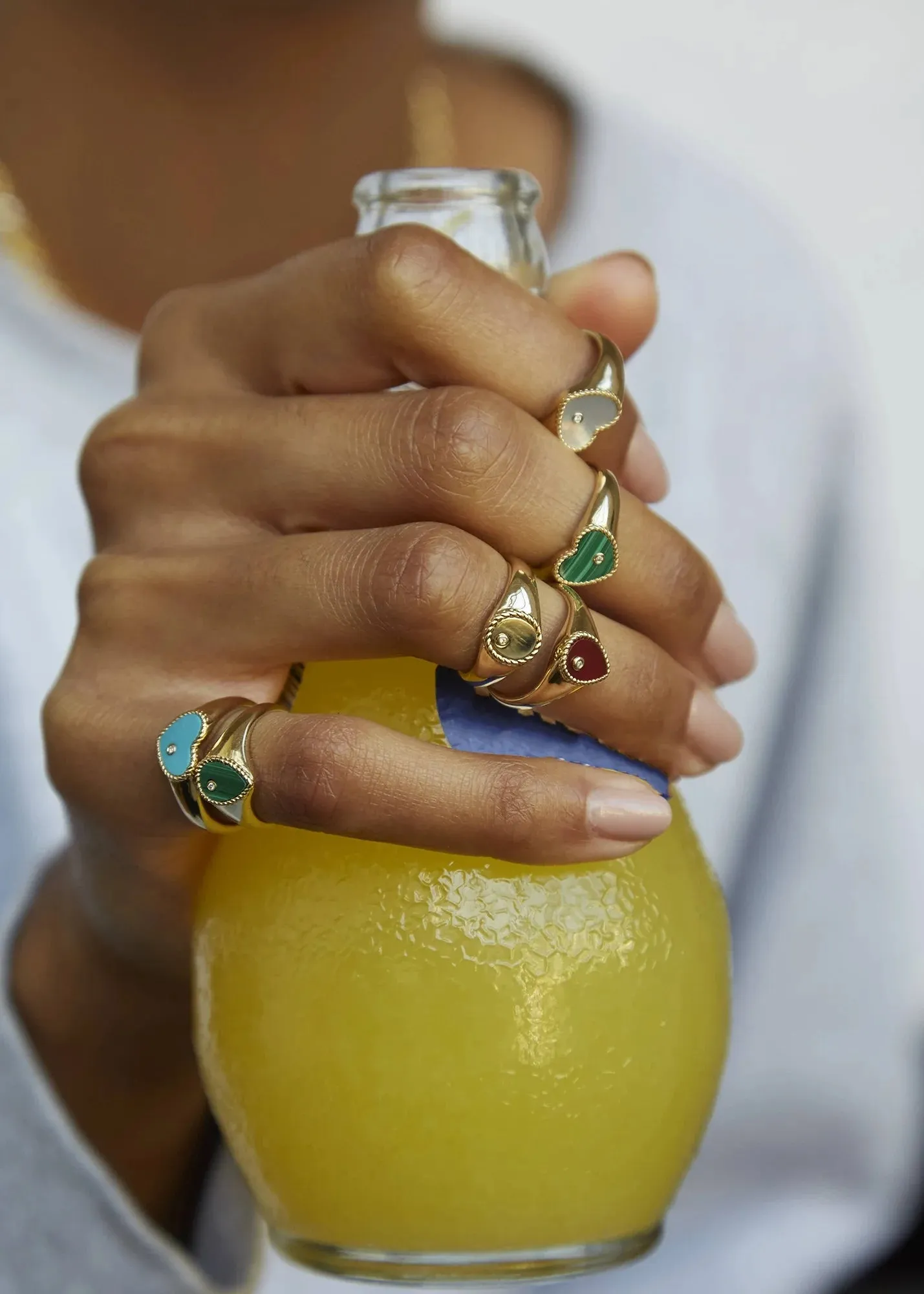 Baby Chevalière Poire - Malachite Or Jaune