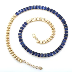 Baguette Cut Kyanite Semi Precious Gemstone Designer Choker Necklace In Gold