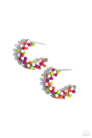 Balloon Backdrop - White - Pink, Purple, and Green Seed Bead Paparazzi Hoop Earrings