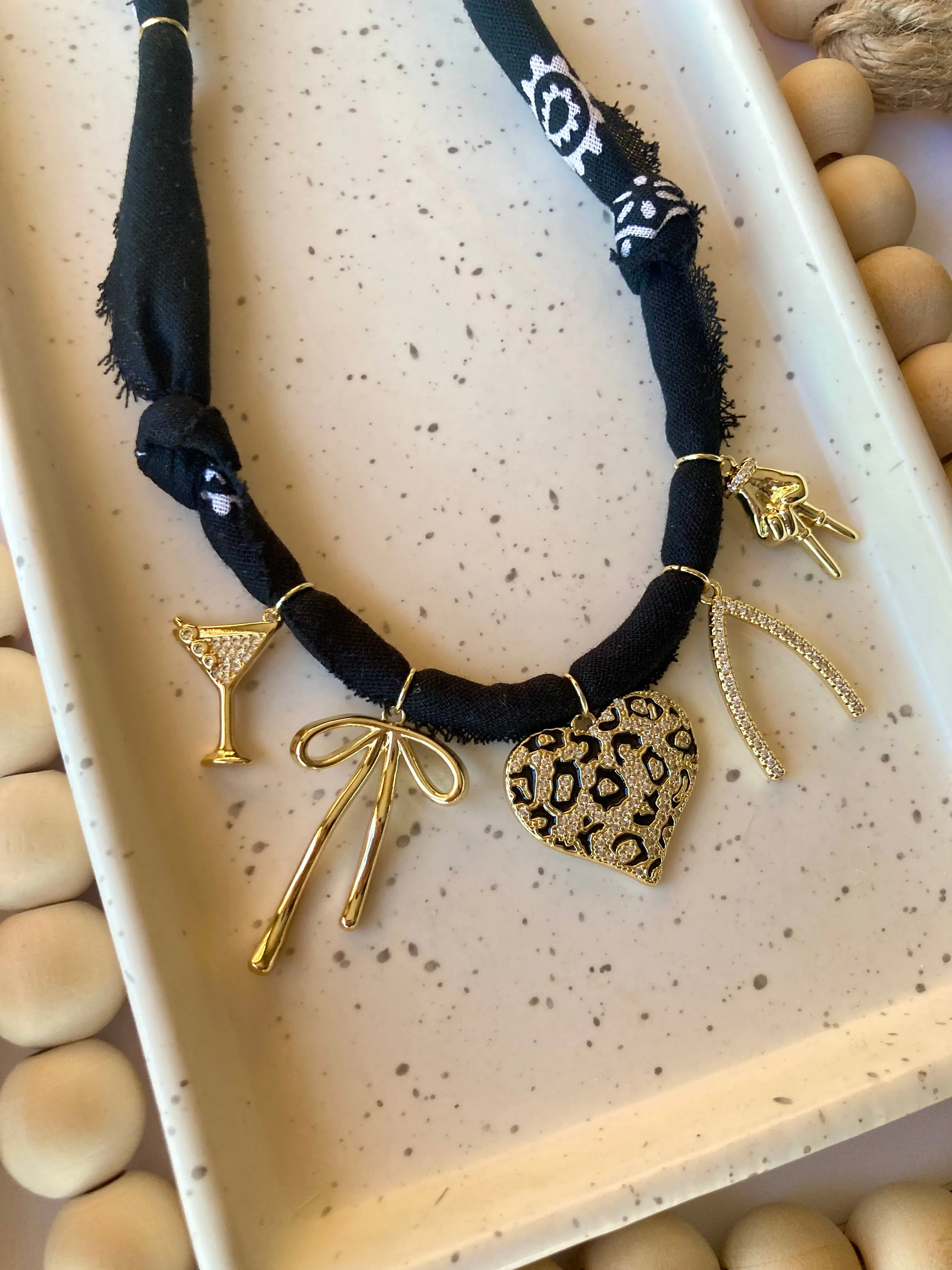 Bandana Charm Necklace | 5 Charms | Gold Filled