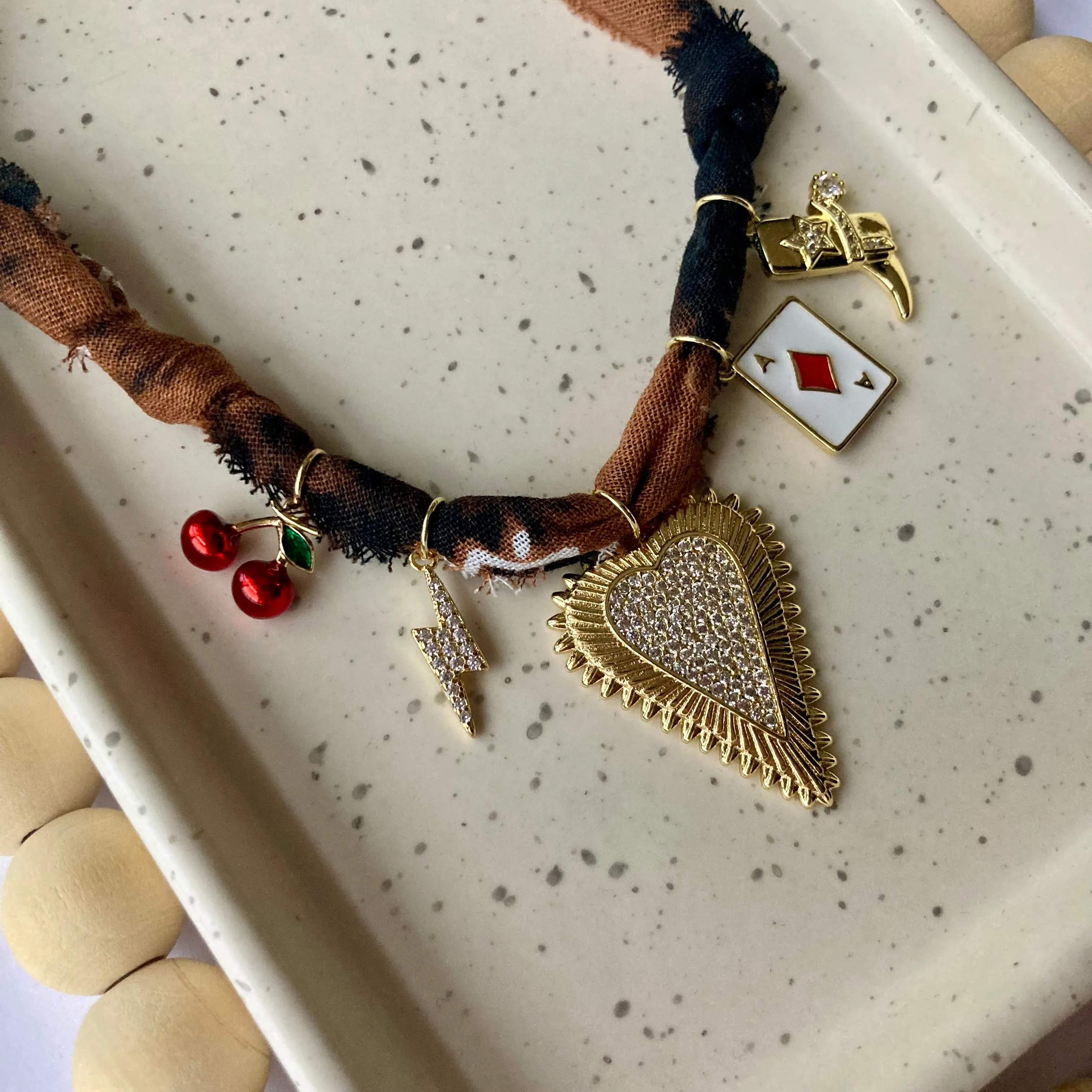 BANDANA CHARM NECKLACE | 5 CHARMS | GOLD FILLED