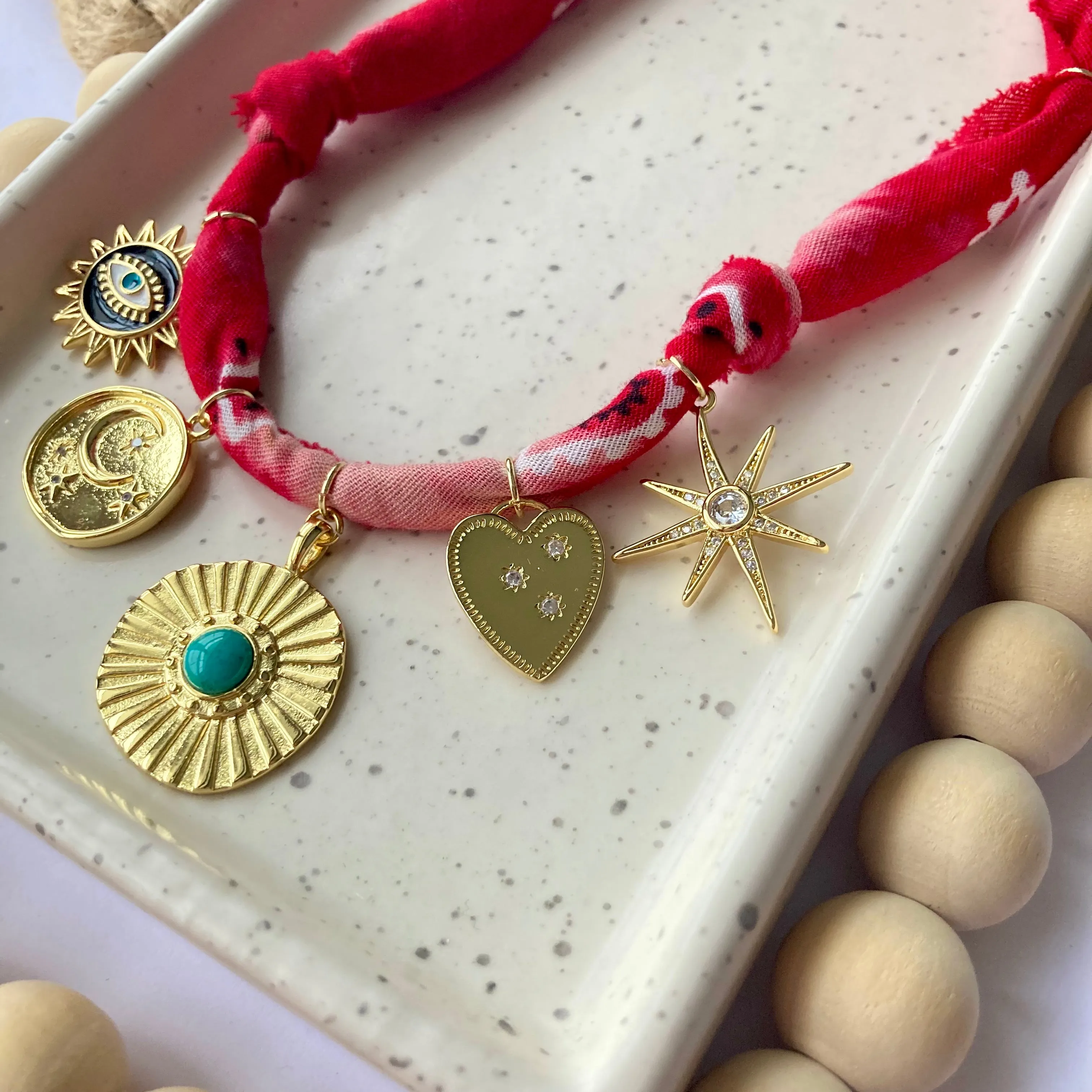 BANDANA CHARM NECKLACE | 5 Charms | Gold Filled