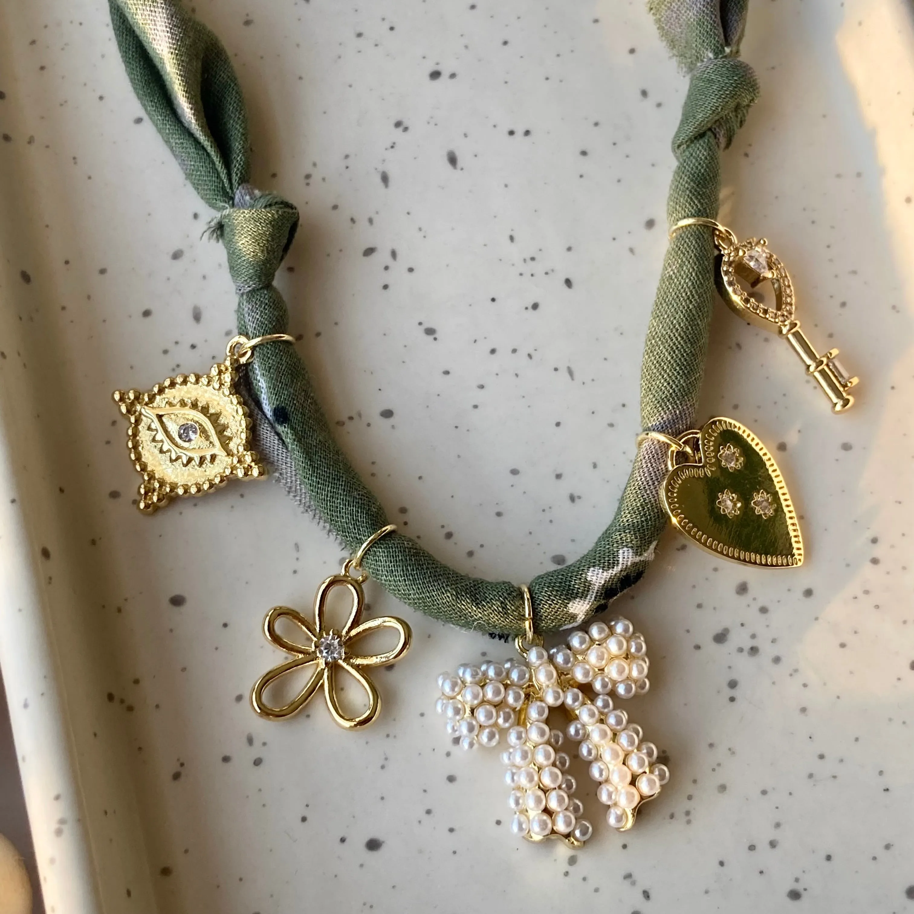 BANDANA CHARM NECKLACE | 5 CHARMS | GOLD FILLED
