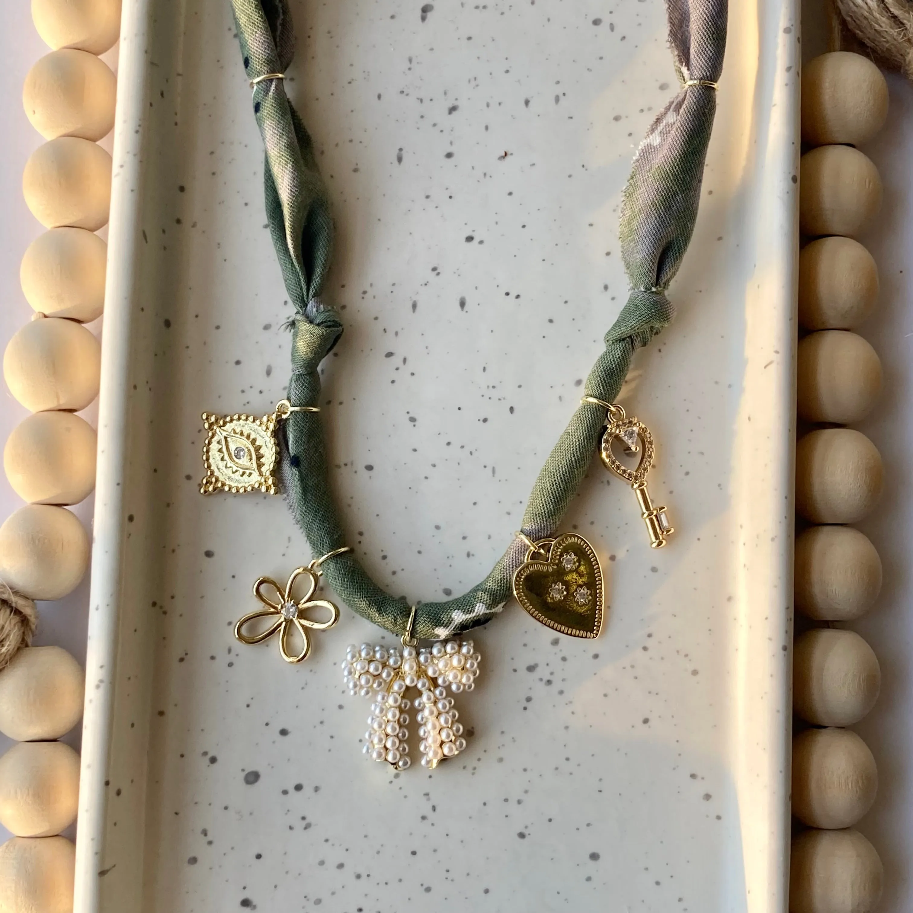 BANDANA CHARM NECKLACE | 5 CHARMS | GOLD FILLED
