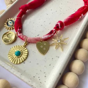 BANDANA CHARM NECKLACE | 5 Charms | Gold Filled