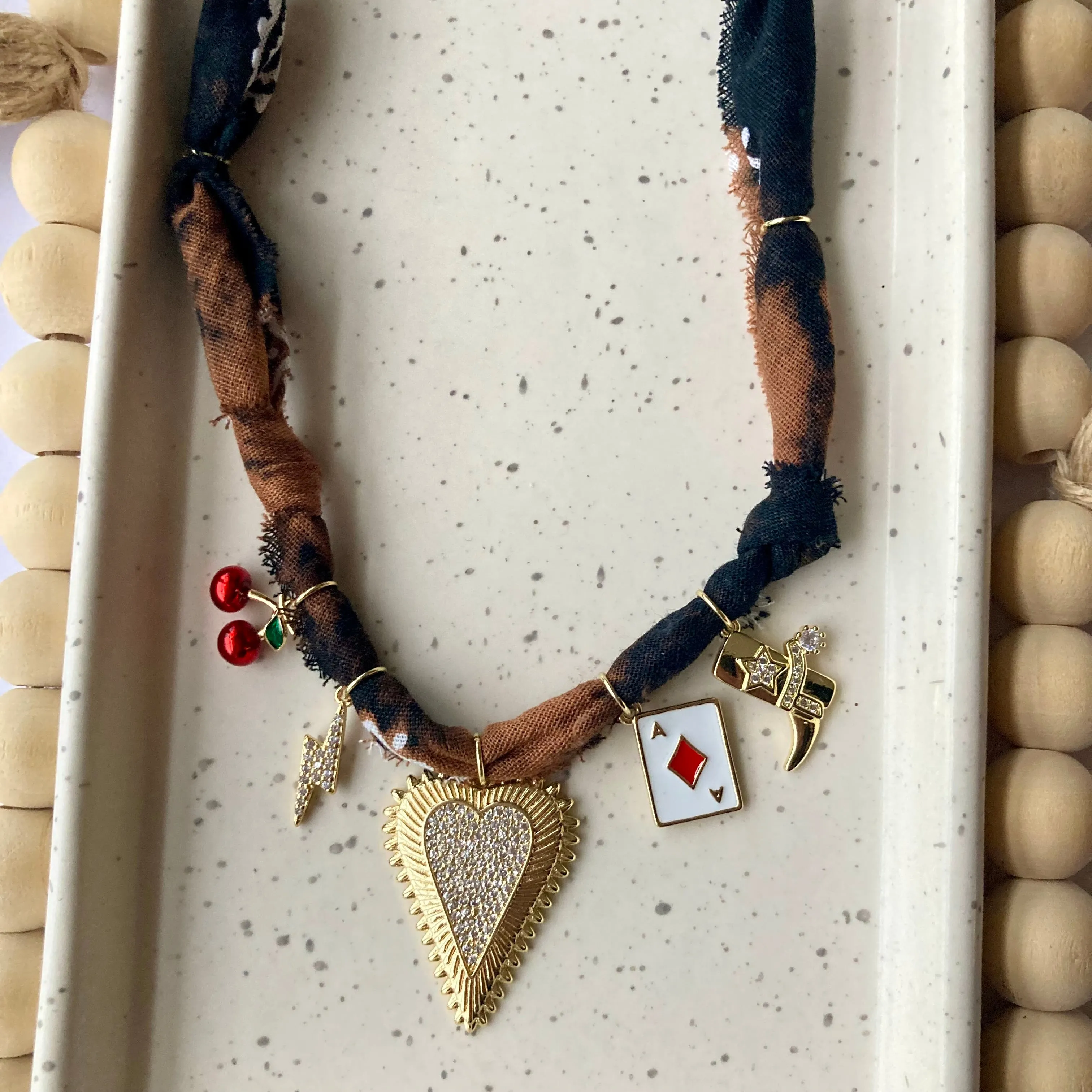 BANDANA CHARM NECKLACE | 5 CHARMS | GOLD FILLED