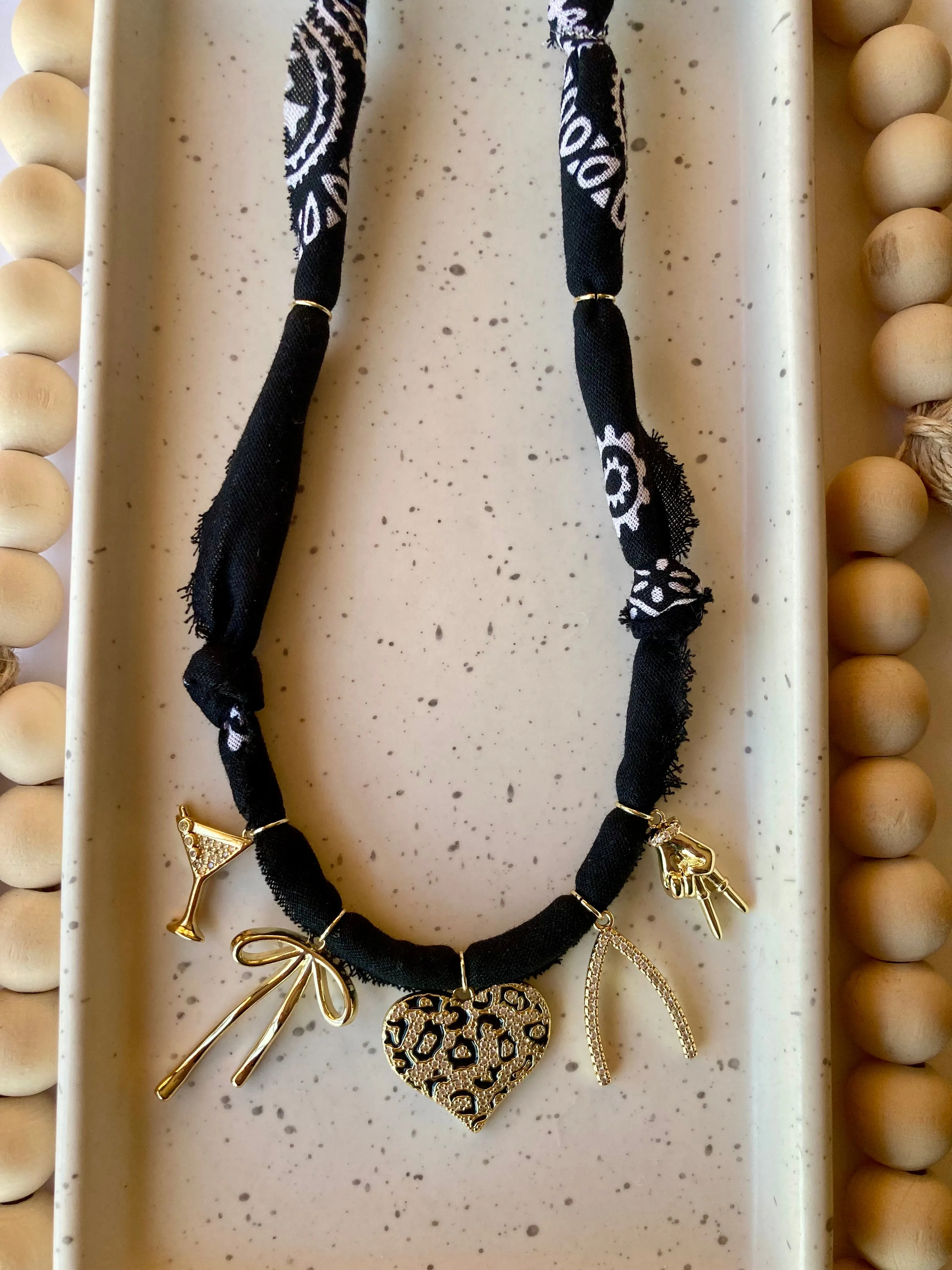 Bandana Charm Necklace | 5 Charms | Gold Filled