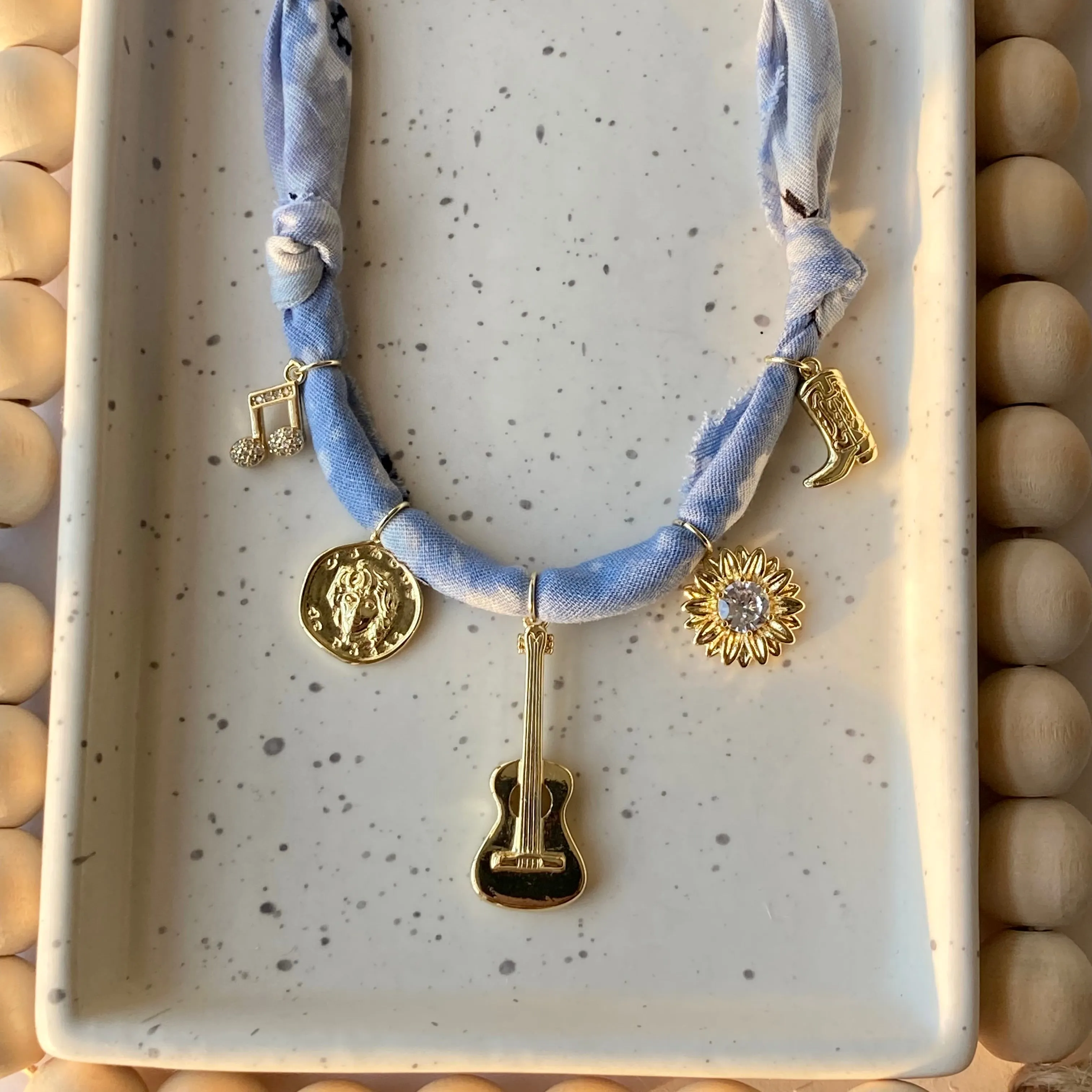 BANDANA CHARM NECKLACE | 5 CHARMS | GOLD FILLED