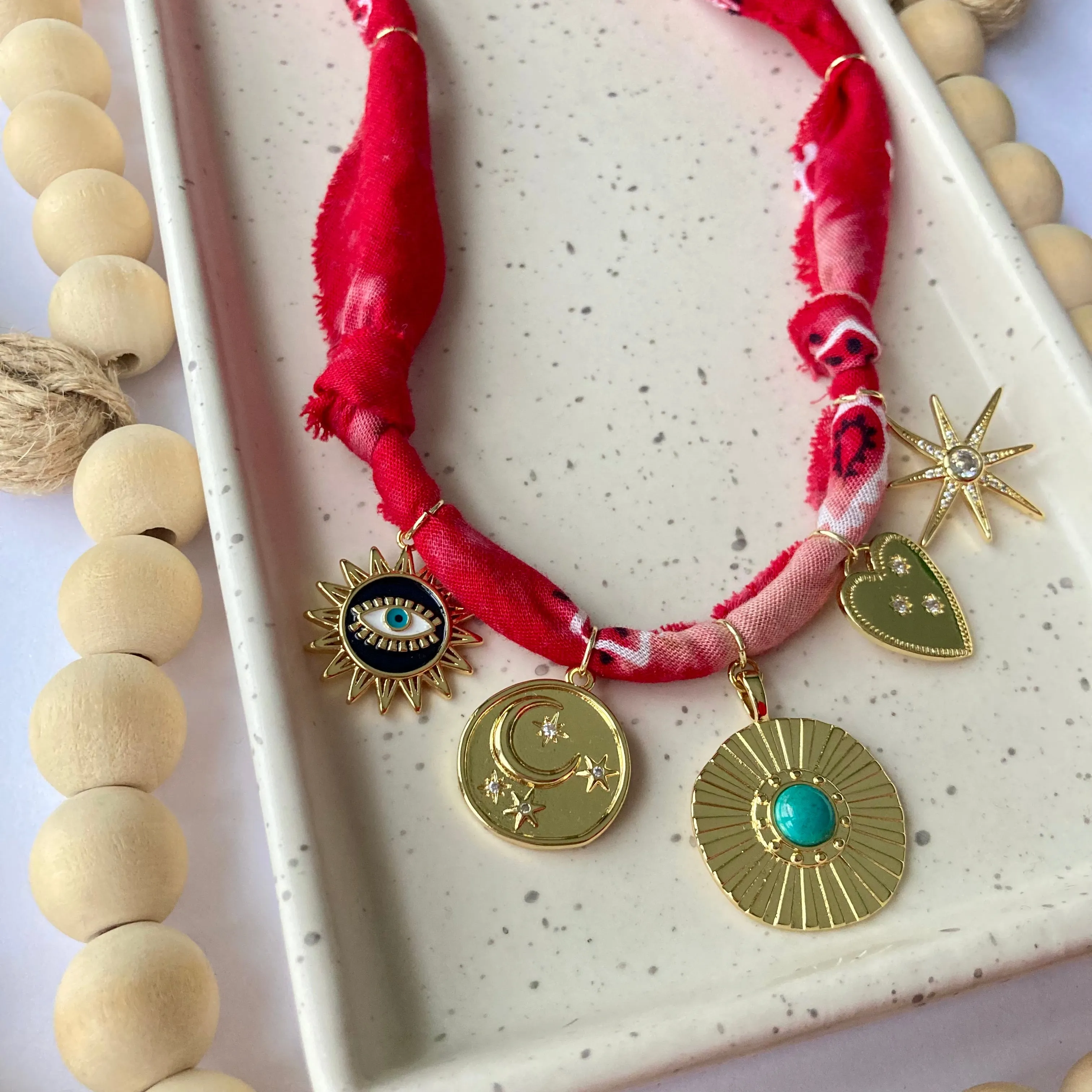 BANDANA CHARM NECKLACE | 5 Charms | Gold Filled