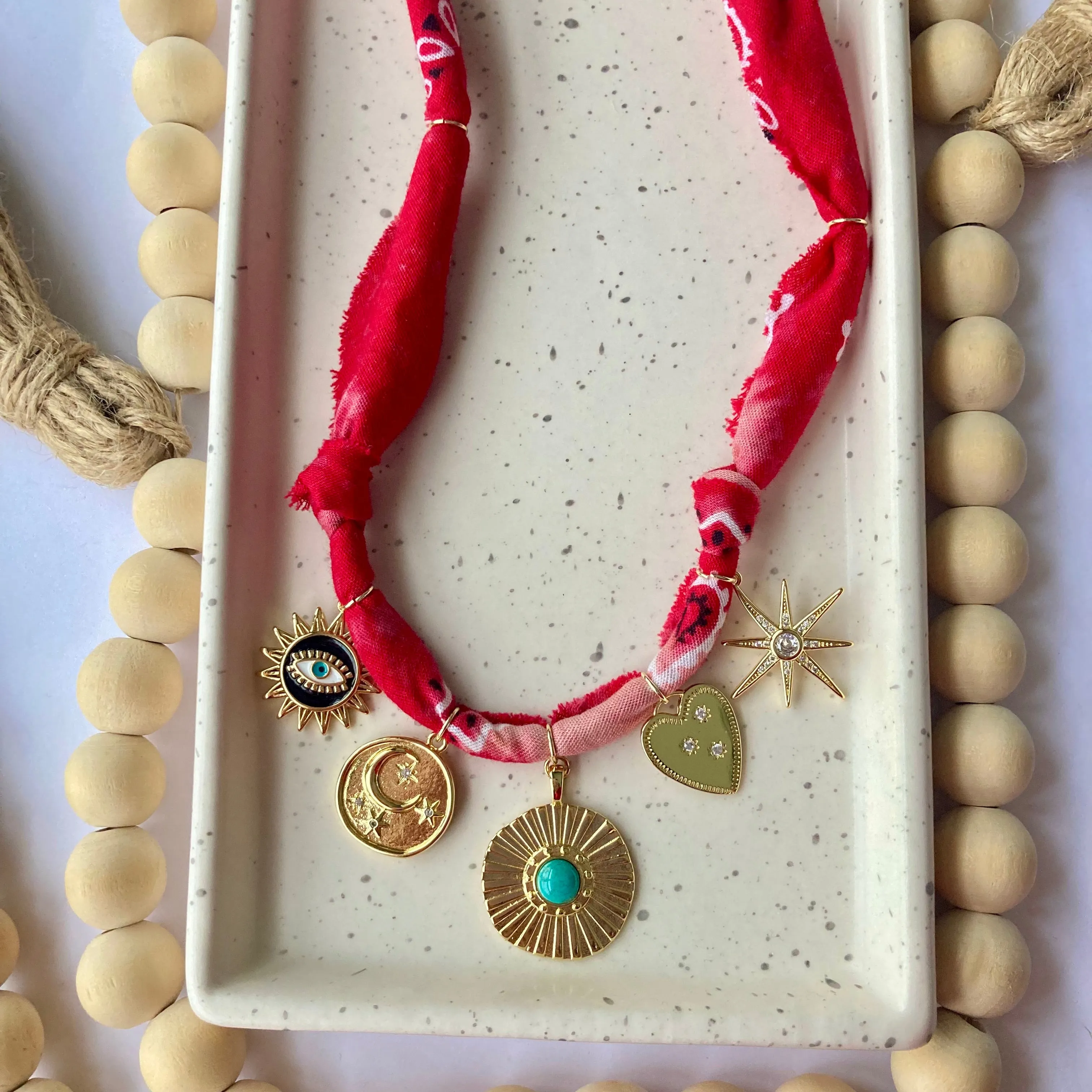 BANDANA CHARM NECKLACE | 5 Charms | Gold Filled