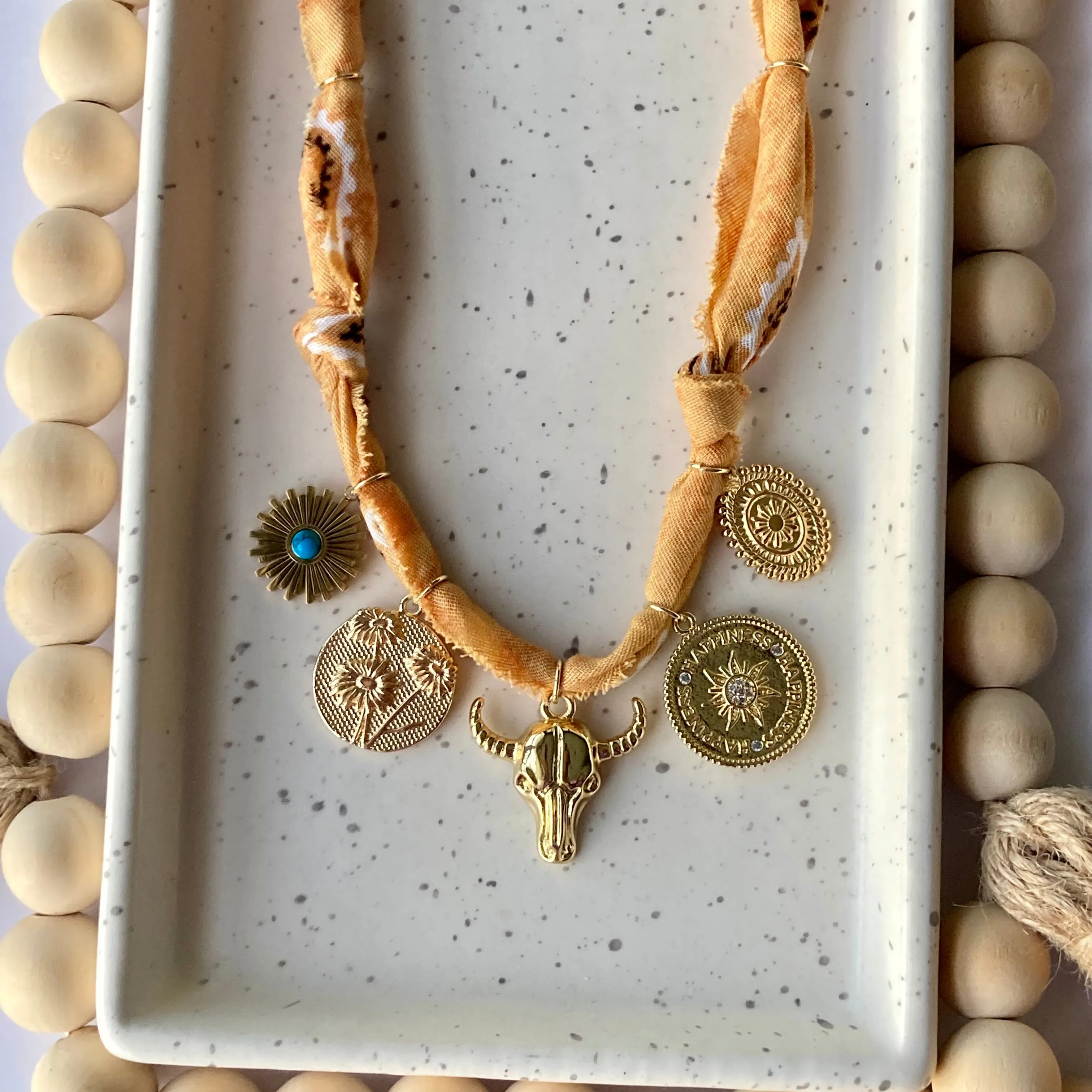 BANDANA CHARM NECKLACE | 5 CHARMS | GOLD FILLED
