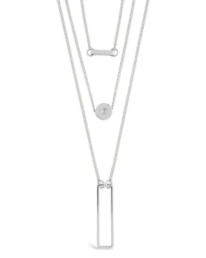 Bar, CZ Disk, Open Bar Layered Necklace