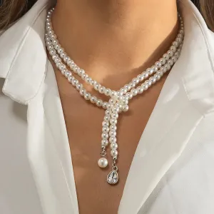 Beads Chain Kpop Pearl Choker Necklace Silver Color Goth Chocker Jewelry On The Neck Pendant For Women Girl Collar