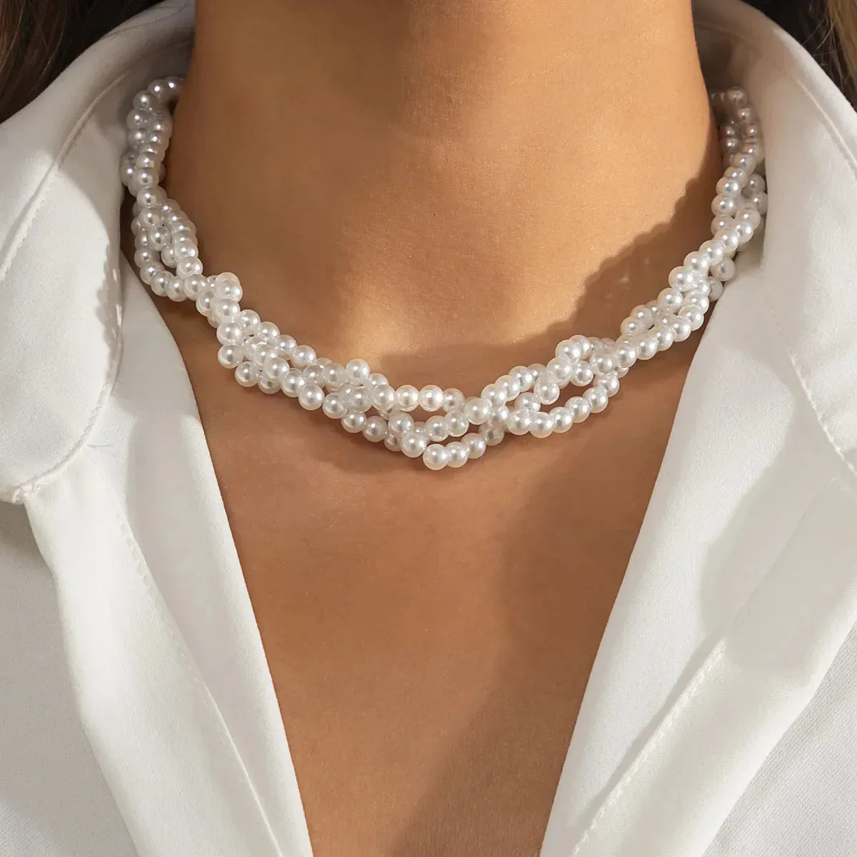 Beads Chain Kpop Pearl Choker Necklace Silver Color Goth Chocker Jewelry On The Neck Pendant For Women Girl Collar
