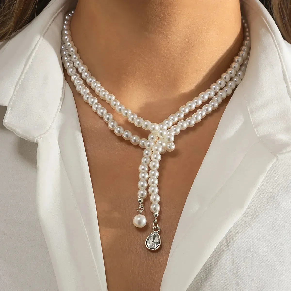 Beads Chain Kpop Pearl Choker Necklace Silver Color Goth Chocker Jewelry On The Neck Pendant For Women Girl Collar