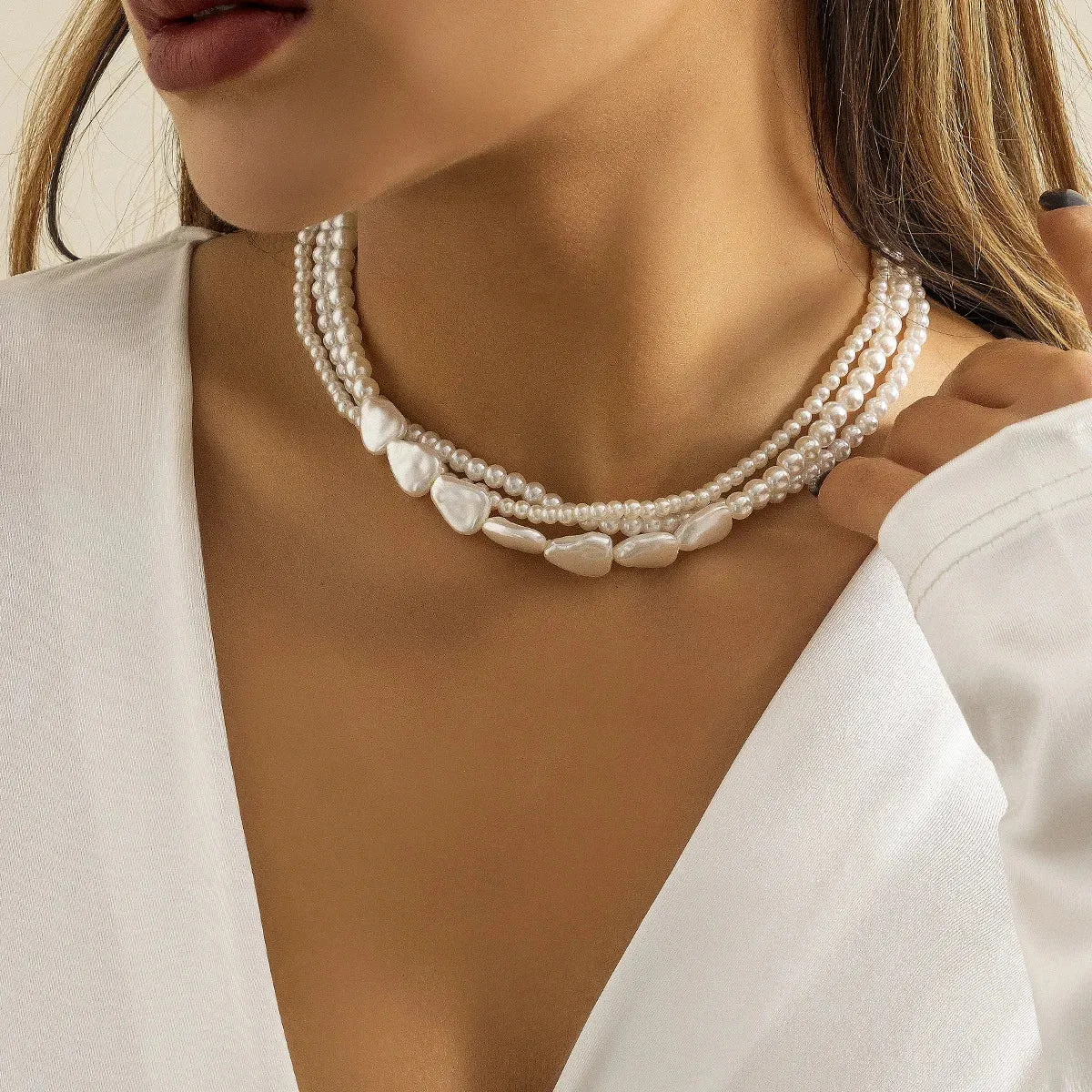 Beads Chain Kpop Pearl Choker Necklace Silver Color Goth Chocker Jewelry On The Neck Pendant For Women Girl Collar
