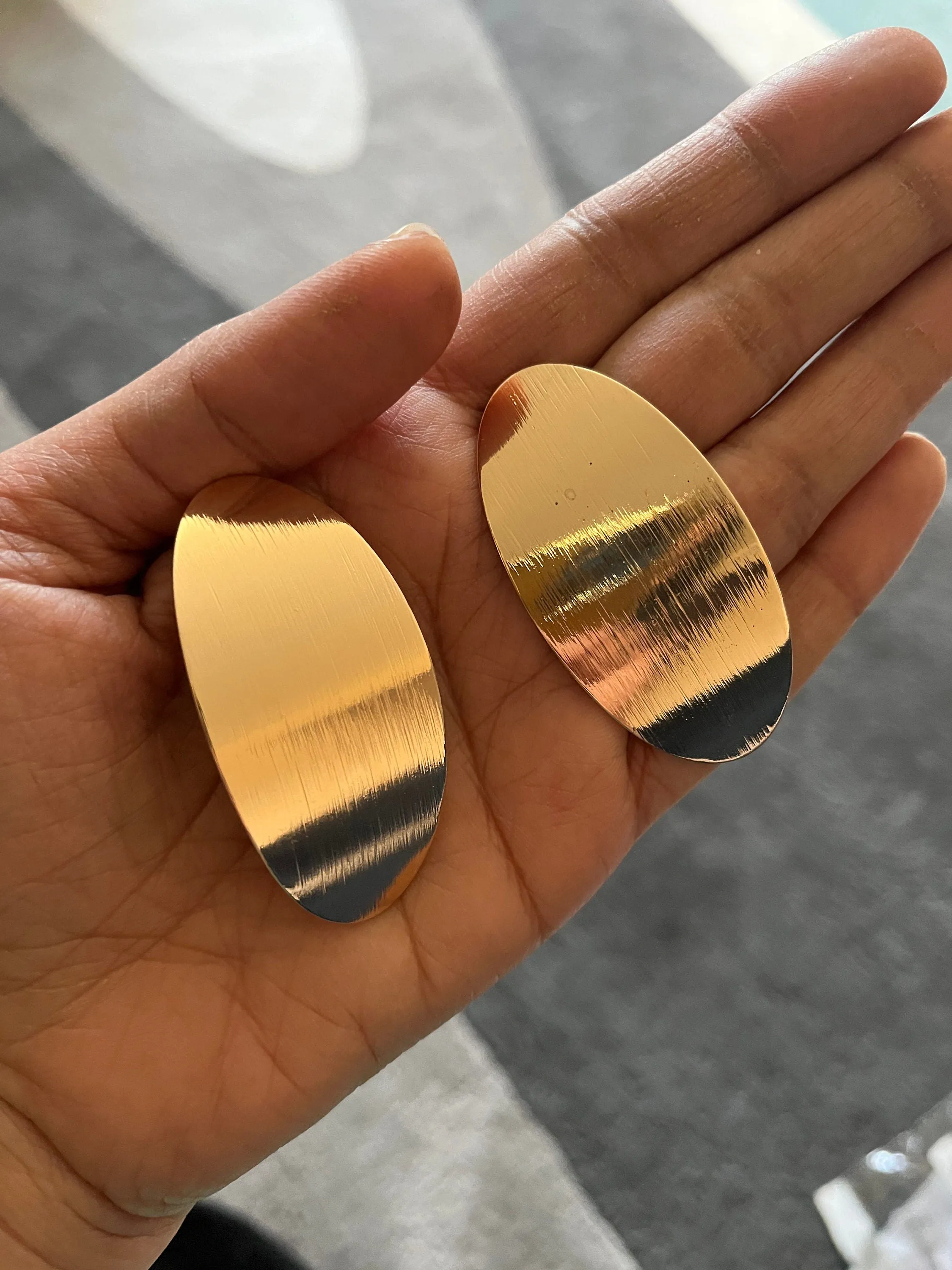 Big gold earrings , gold studs large brushed metal earring , huge gold stud earring , oval  gold earrings , chunky gold studs big