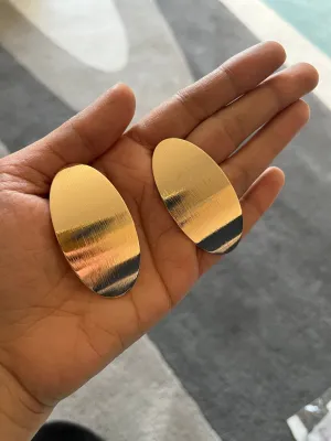 Big gold earrings , gold studs large brushed metal earring , huge gold stud earring , oval  gold earrings , chunky gold studs big