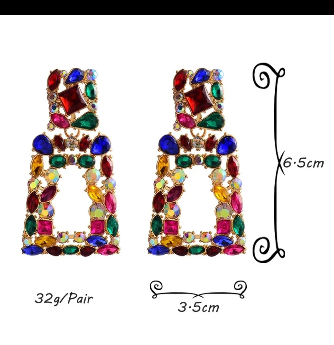 Big Multicolor earring , multicolored earrings , big crystal earrings , big red earrings , big blue earrings , green blue red pink earrings