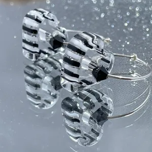 Black and White Heart Cane Glass Earrings