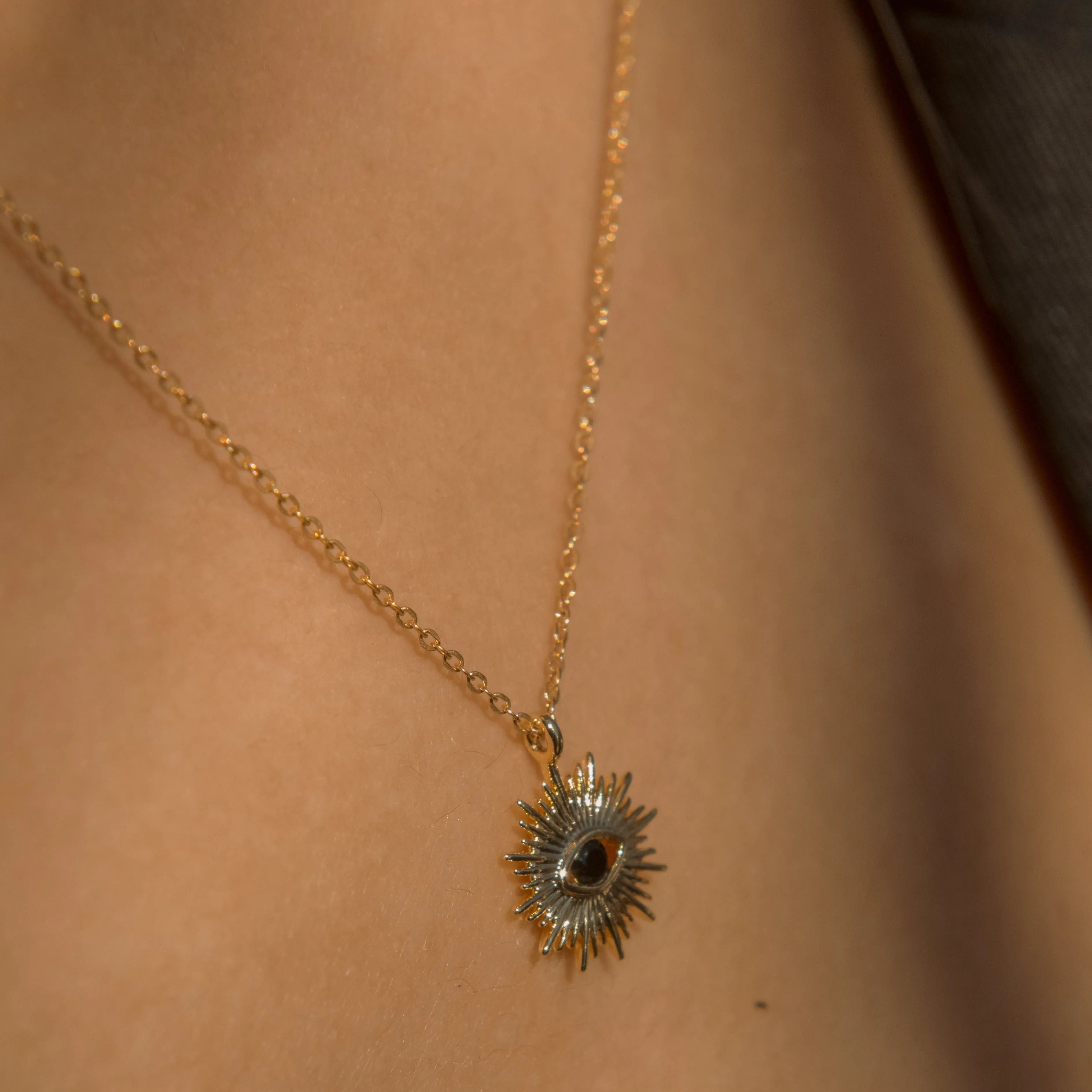 Black CZ Evil Eye Starburst Necklace