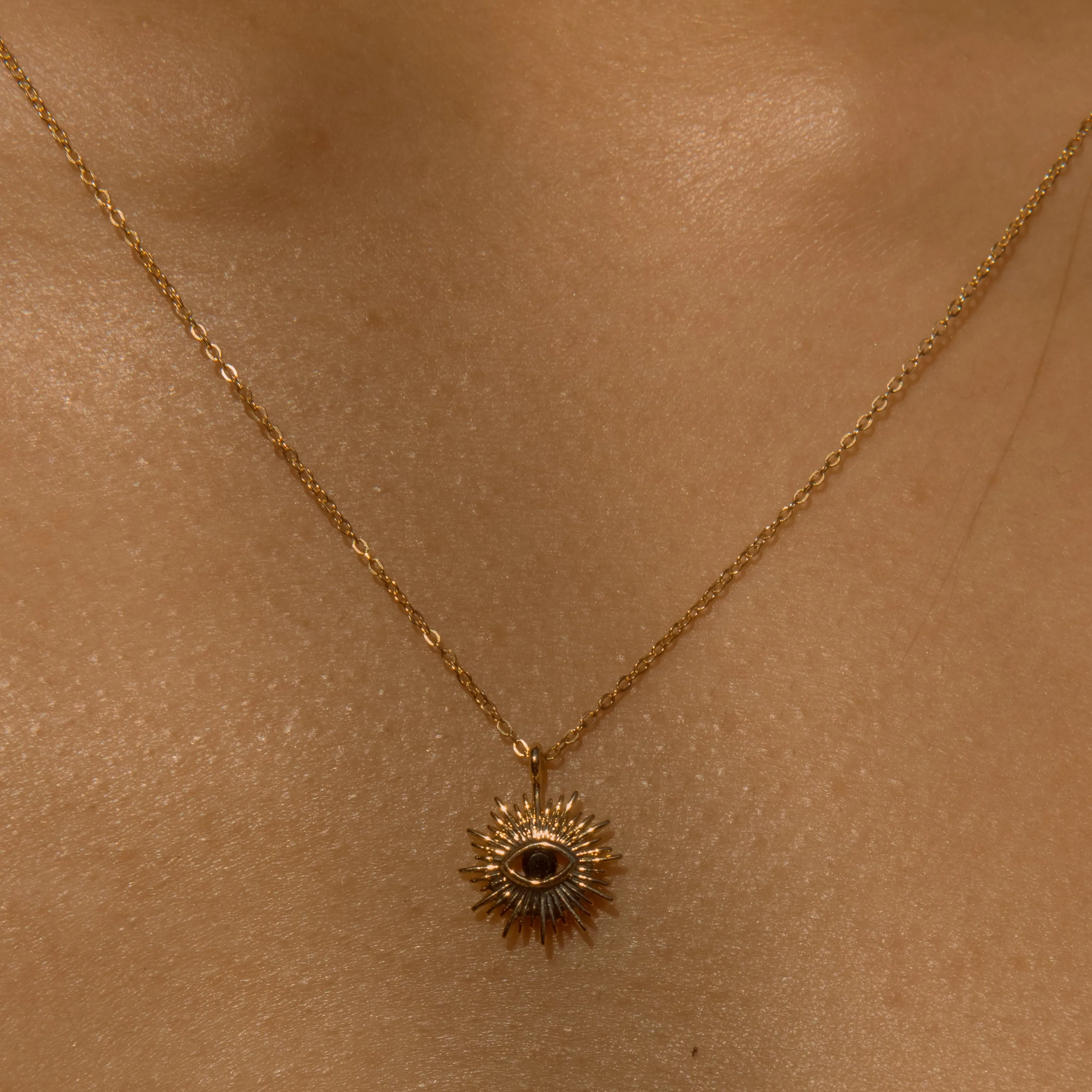 Black CZ Evil Eye Starburst Necklace