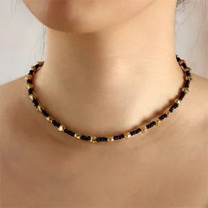 Black Howlite & 18K Gold-Plated Beaded Heart Station Necklace