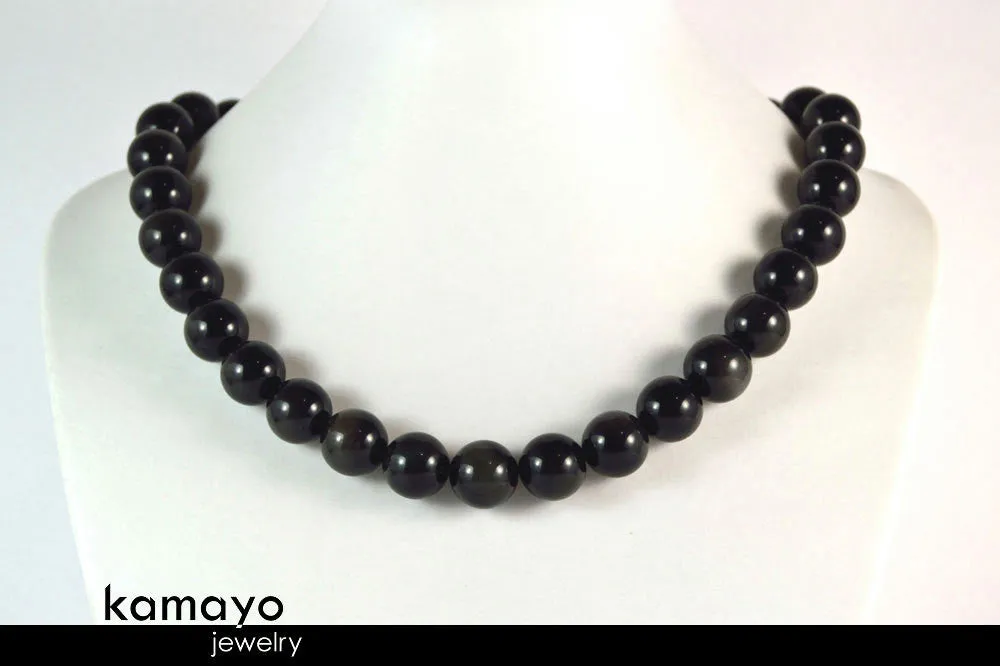 BLACK OBSIDIAN NECKLACE - Big Round Beads