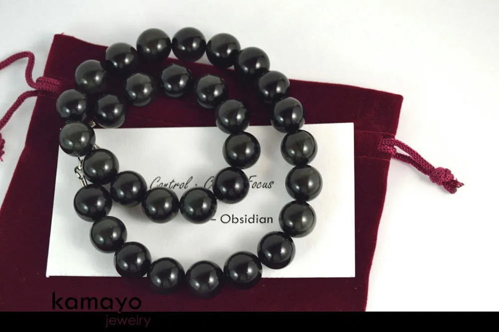 BLACK OBSIDIAN NECKLACE - Big Round Beads