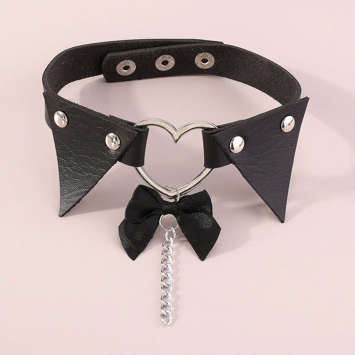 Black Polystyrene & Silver-Plated Heart Choker Necklace