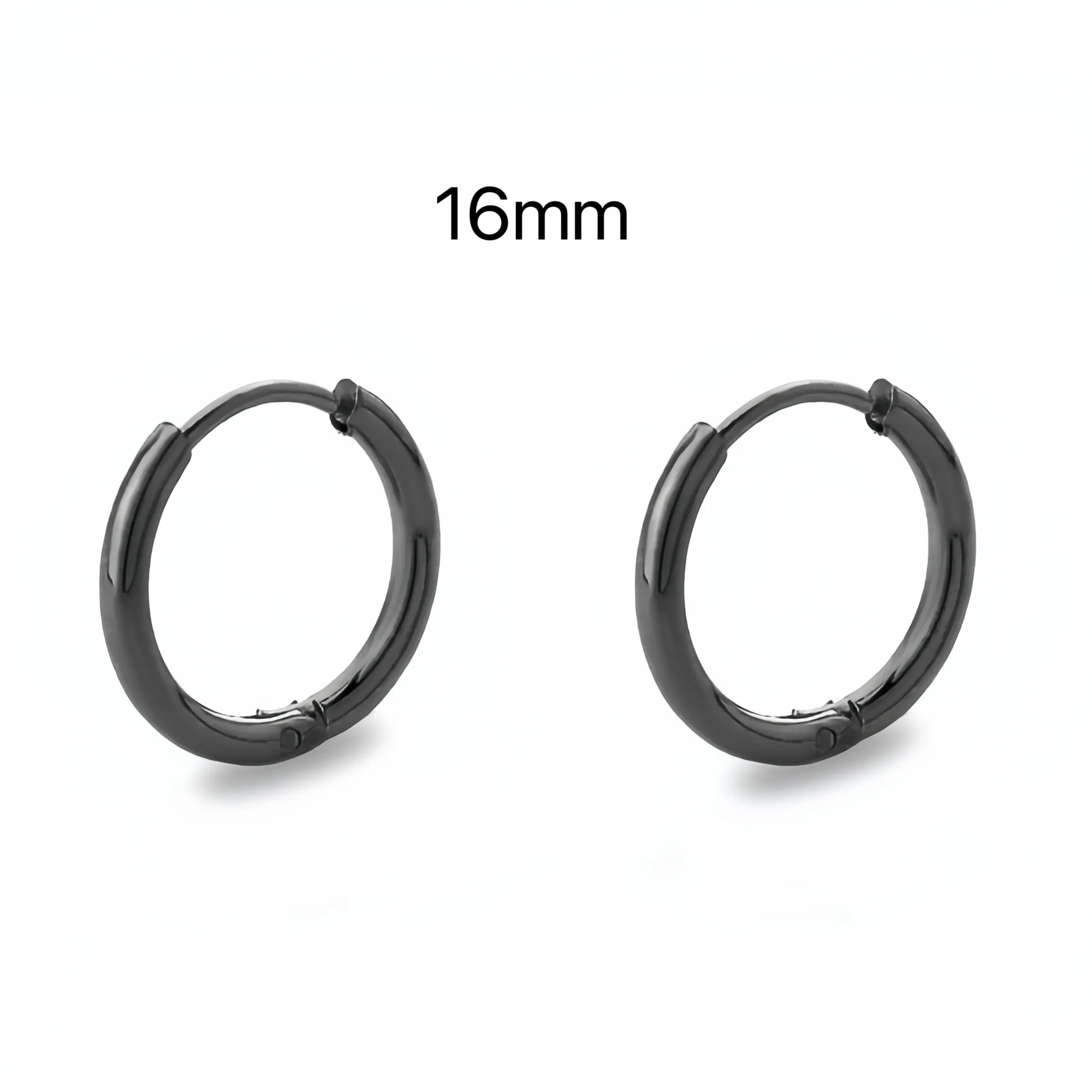 Black Solid 925 Silver Small Medium Hoops Earrings-SH020