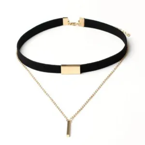 Black Velvet Choker Necklace Gold Chain Bar Chokers Necklace For Women