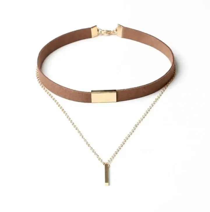 Black Velvet Choker Necklace Gold Chain Bar Chokers Necklace For Women