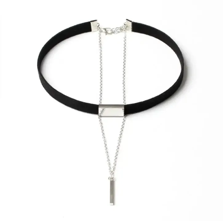 Black Velvet Choker Necklace Gold Chain Bar Chokers Necklace For Women