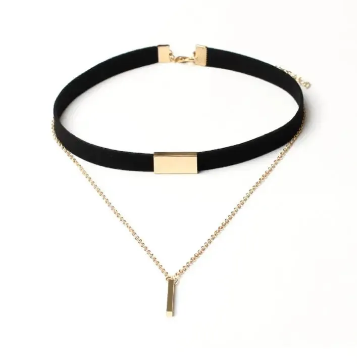 Black Velvet Choker Necklace Gold Chain Bar Chokers Necklace For Women