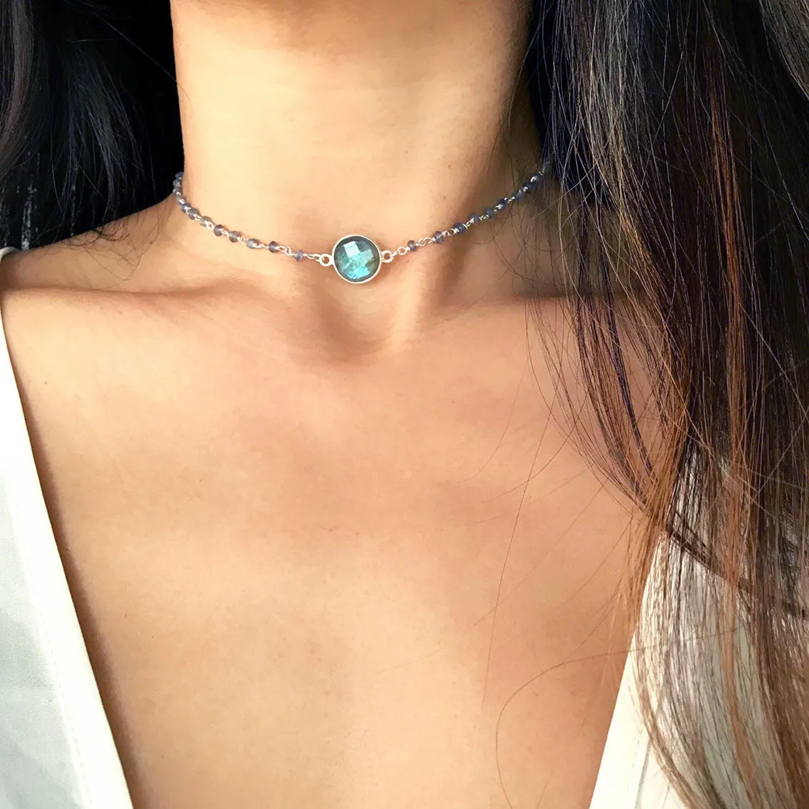 Blue Labradorite Choker Necklace