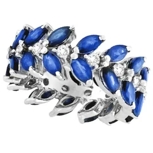 BLUE SAPPHIRE AND DIAMOND ETERNITY RING BAND 14K GOLD (5.03 CTW)