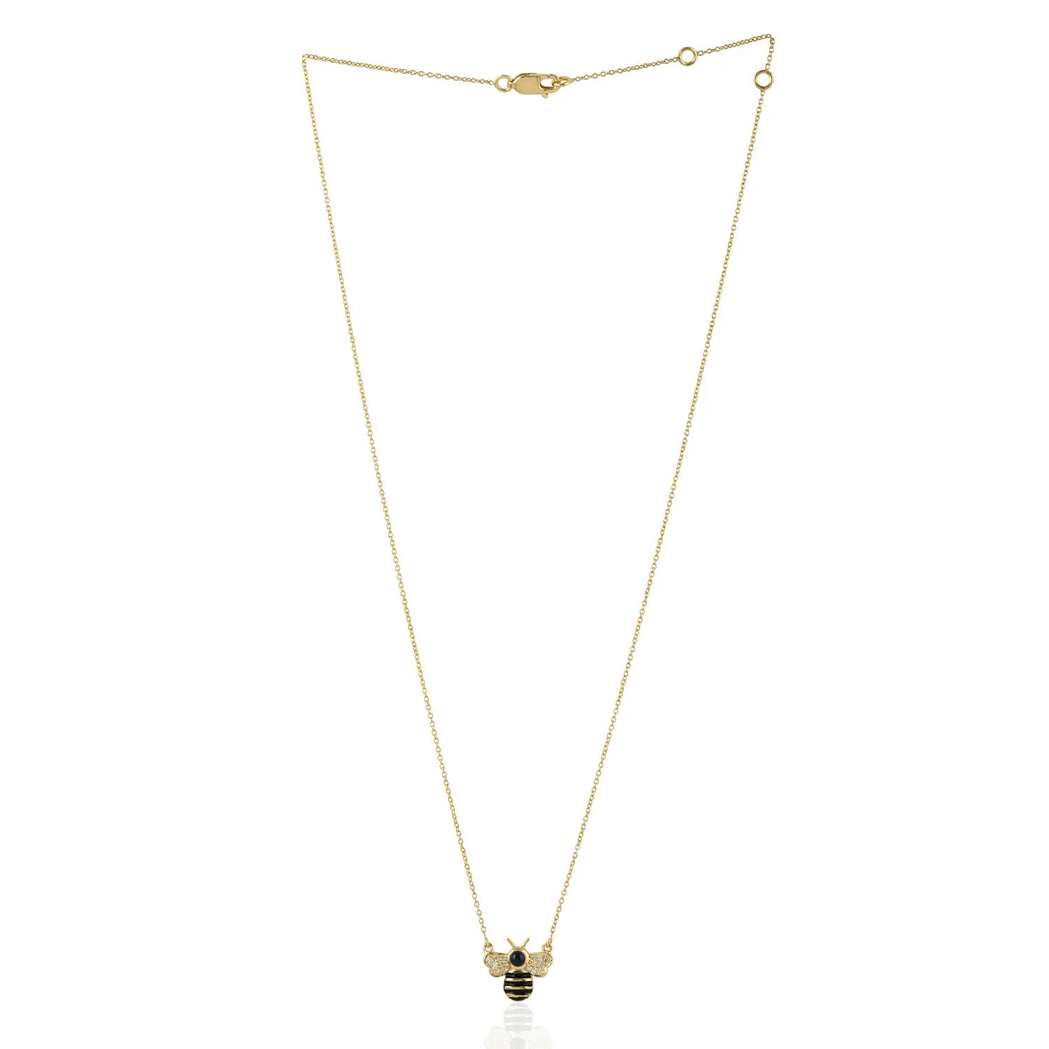 Blue Sapphire Pave Diamond Enamel Honey Bee Choker  Necklace In Yellow Gold