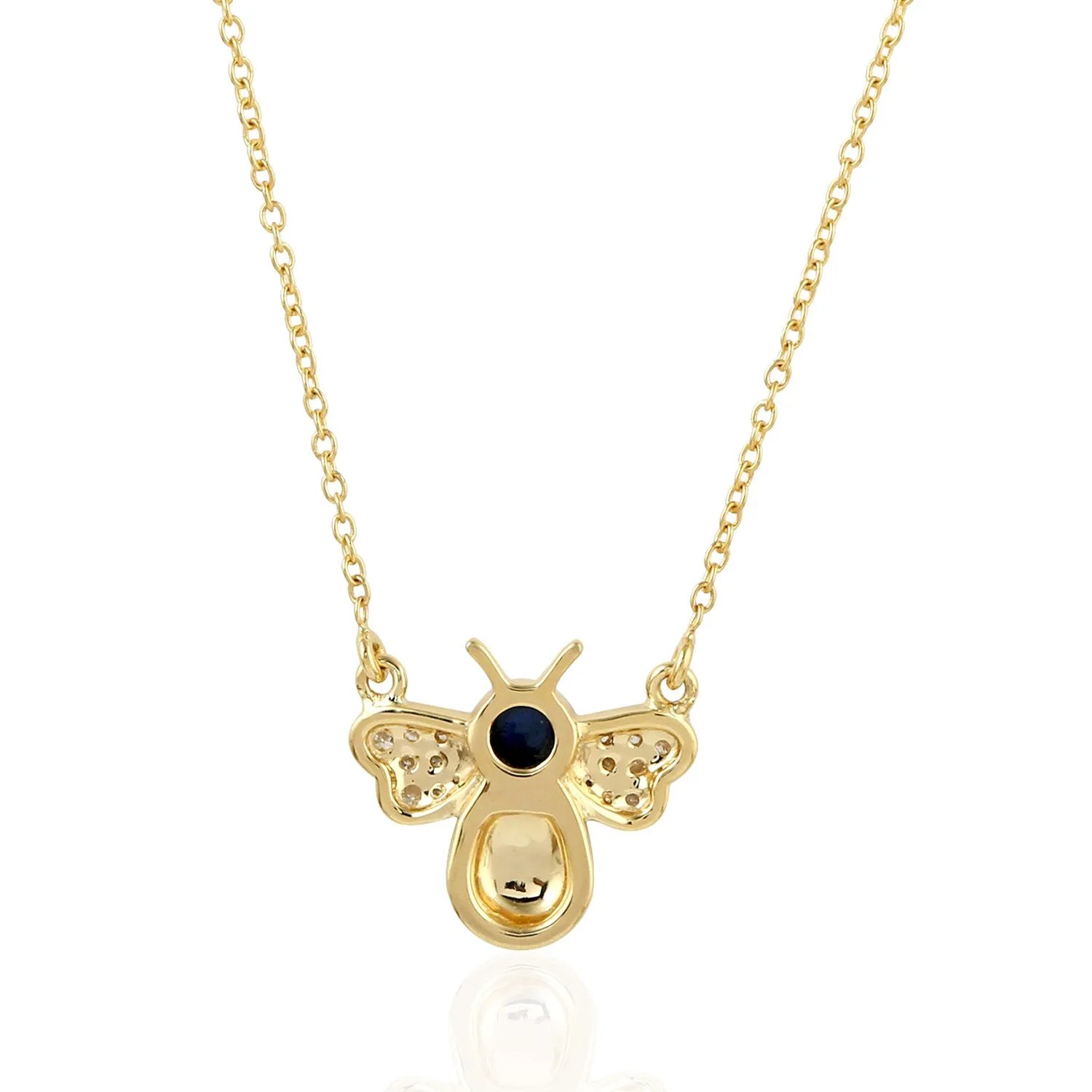 Blue Sapphire Pave Diamond Enamel Honey Bee Choker  Necklace In Yellow Gold