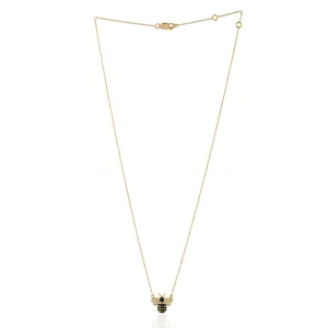 Blue Sapphire Pave Diamond Enamel Honey Bee Choker  Necklace In Yellow Gold