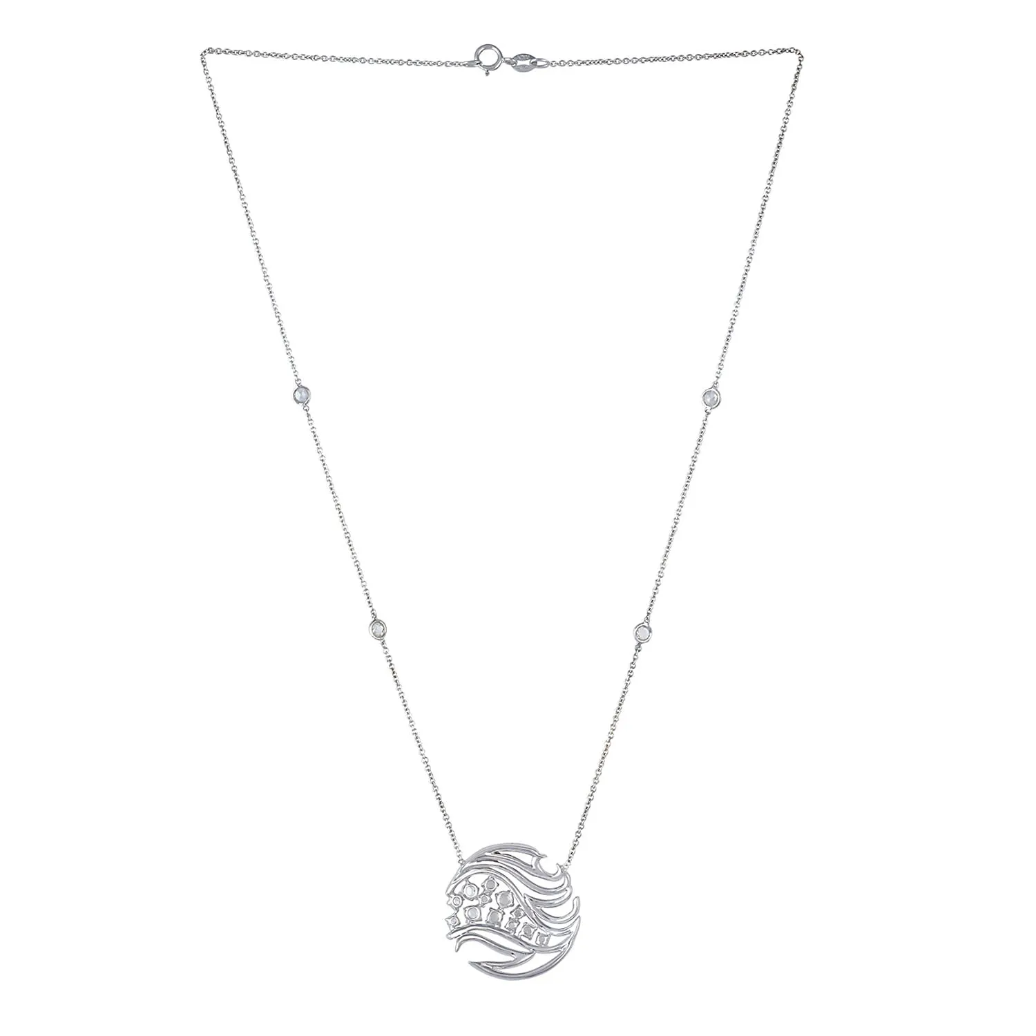 Blue Sapphire Pave Uncut Diamond Geometric Choker Necklace In White Gold