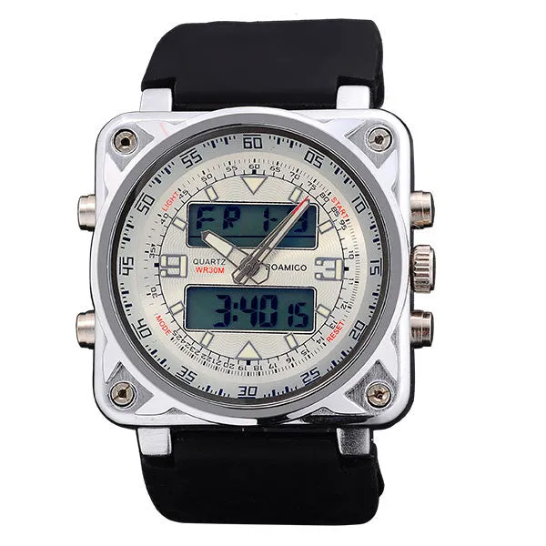 BOAMIGO dual display watches for men sports military watches Dual Time Quartz Analog Digital LED rubber strap wristwatches F518