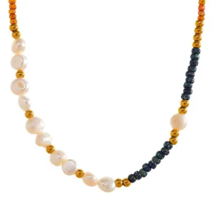 Boho & Mala Natural Freshwater Pearl Mix Beads Gold Tribal Necklace SCN1014