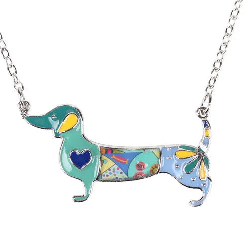Bonsny Statement Metal Alloy Enamel Dachshund Dog Choker Necklace Chain Collar Pendant Fashion Jewelry For Women