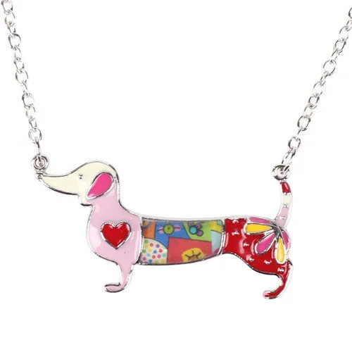 Bonsny Statement Metal Alloy Enamel Dachshund Dog Choker Necklace Chain Collar Pendant Fashion Jewelry For Women