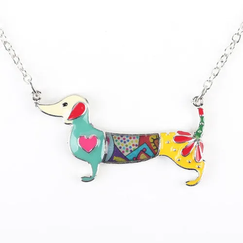 Bonsny Statement Metal Alloy Enamel Dachshund Dog Choker Necklace Chain Collar Pendant Fashion Jewelry For Women
