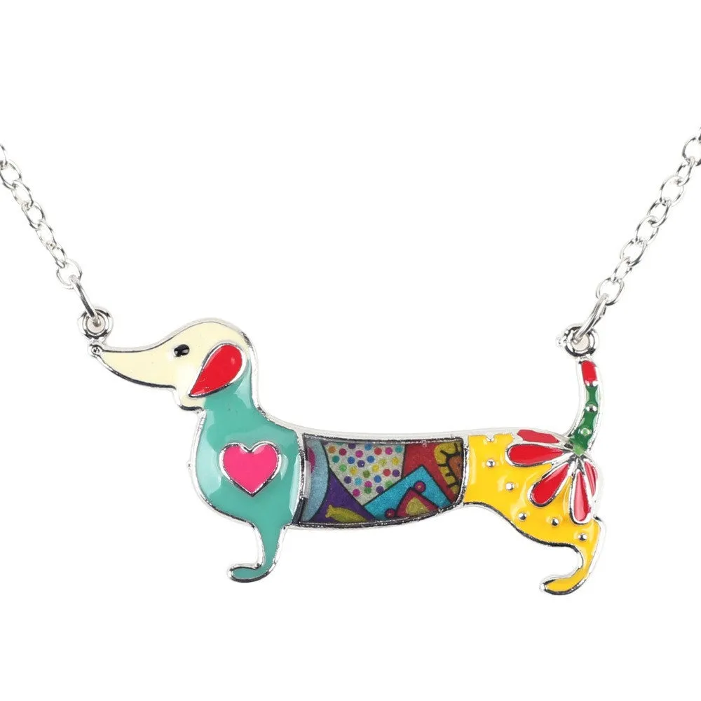 Bonsny Statement Metal Alloy Enamel Dachshund Dog Choker Necklace Chain Collar Pendant Fashion Jewelry For Women