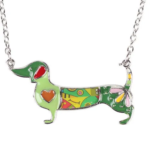 Bonsny Statement Metal Alloy Enamel Dachshund Dog Choker Necklace Chain Collar Pendant Fashion Jewelry For Women